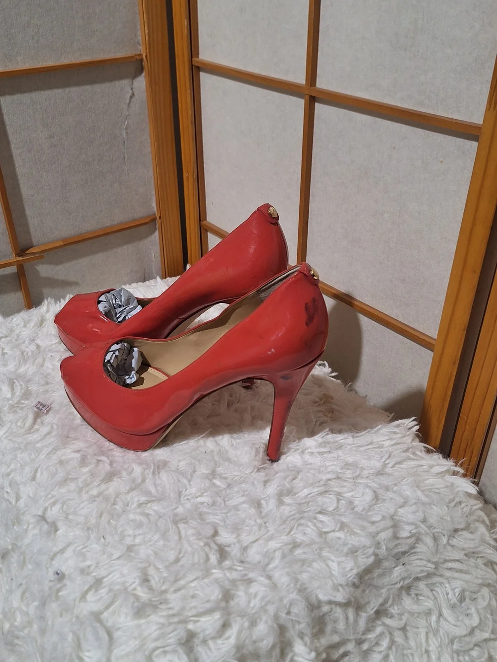 Pink  Patent Peep-Toe High Heels - Women